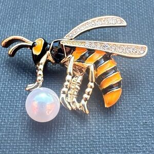 Faux Pear Gold and Black Bee Brooch